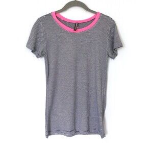 Electric Pink Women's Striped T Shirt Size M  Black White NWOT